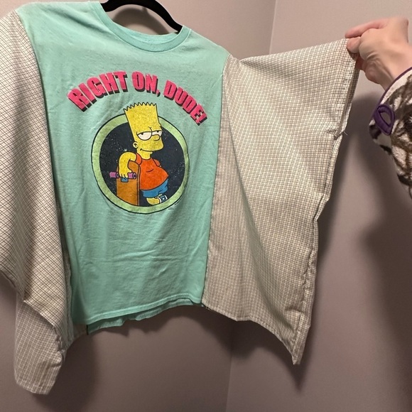 Bart Simpson right on dude up cycle tee poncho one size fits most stain on back - Picture 2 of 7
